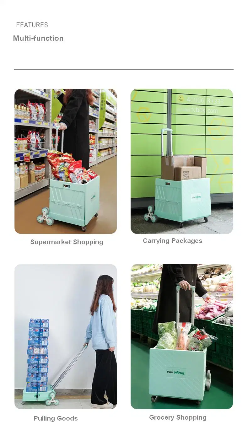 China Manufacturer Plastic Folding Rolling Box Cart Lightweight Mobile Shopping Trolleys